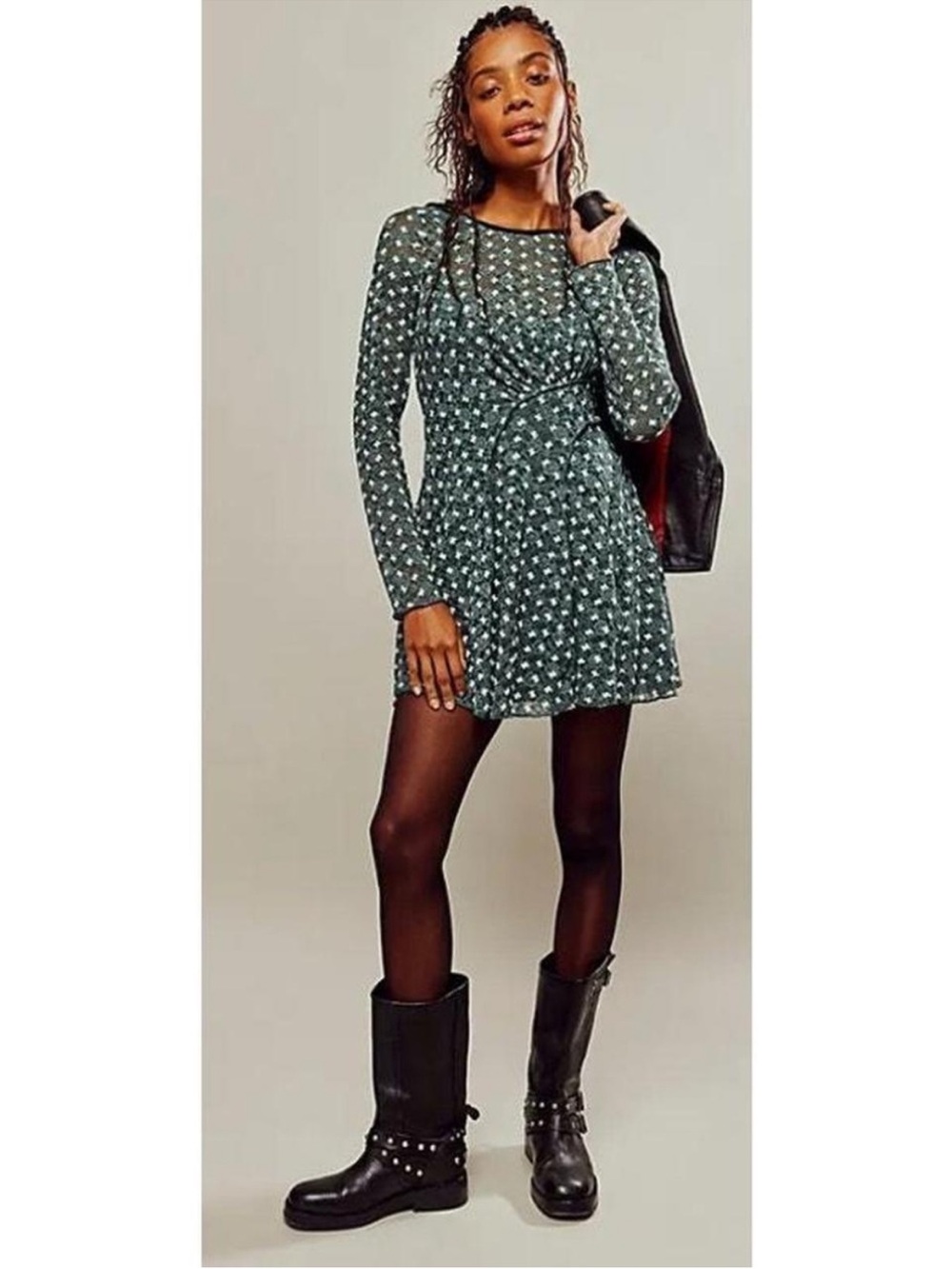 NWT Free People Sheer Delight Lace Mini Dress Butterfly Bows Long Sleeve